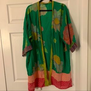 Green pink vintage cotton robe